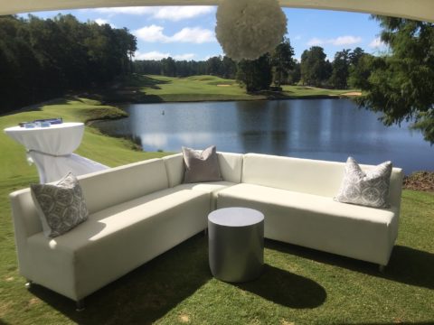 Golf Course Lounge Area ft Luxe Sectional Sofa